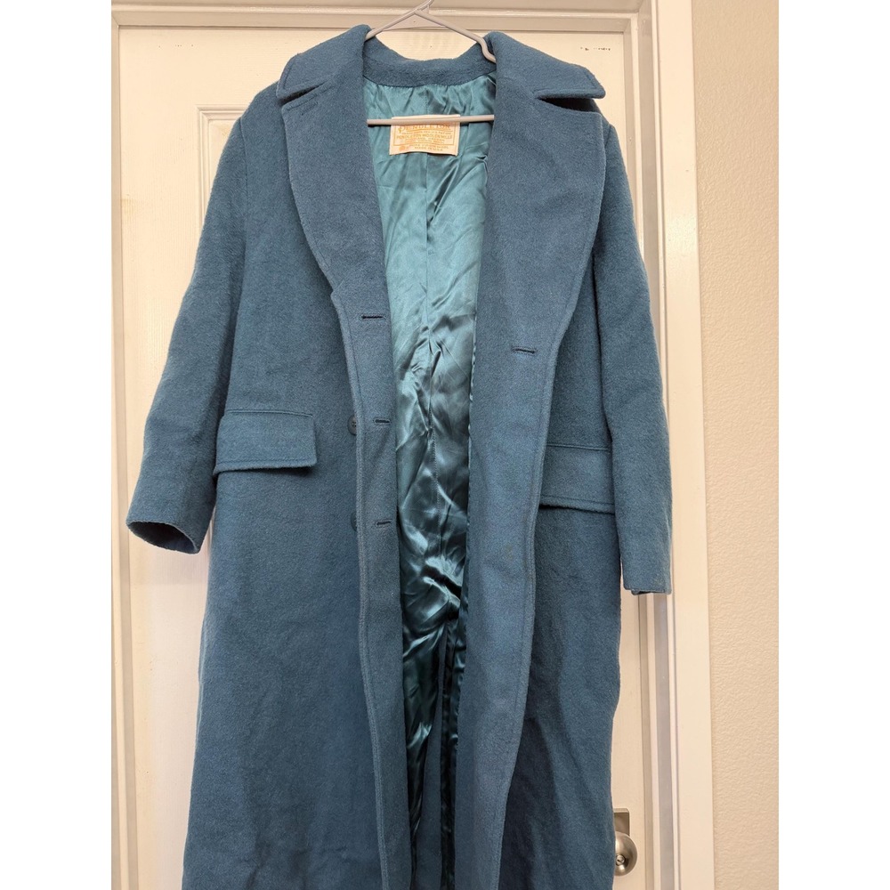 Vintage Pendleton Wool Coat Womens 8 Blue Teal Long Coat USA Virgin Wool - Picture 2 of 9